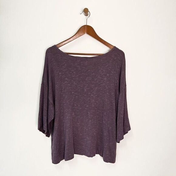 Sympli Purple Oversized Boxy Knit Cropped Half Sleeve Top - Picture 2 of 6